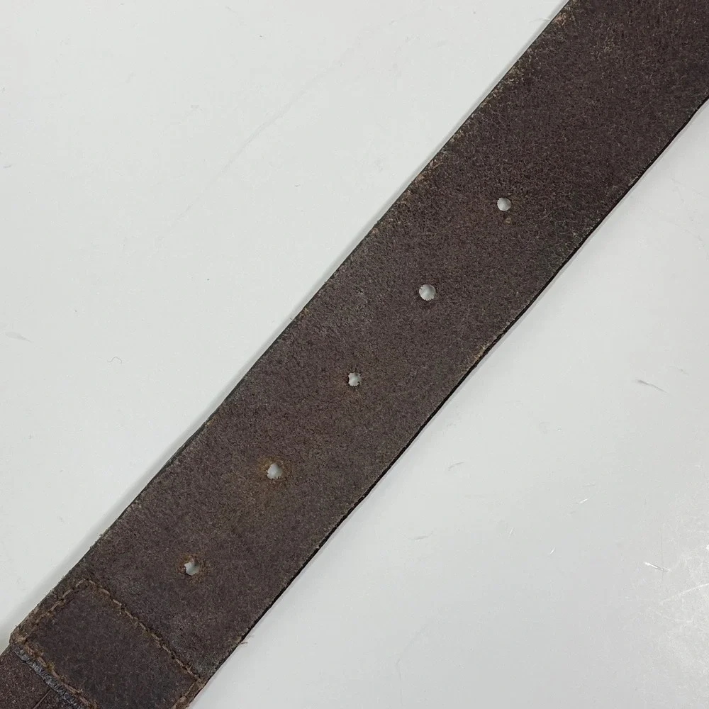 Vintage Genuine Leather Studded Belt Womens L Brown Silver Buckle Boho Western